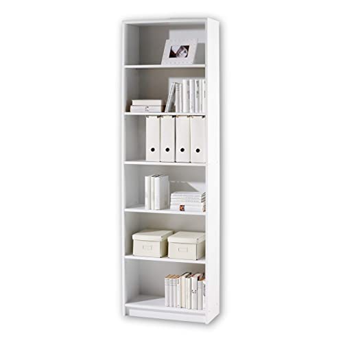 LILLY Regal Weiß - Modernes Bücherregal mit 6 offenen Fächern - Vielseitiges Büro Aktenregal Standregal mit viel Stauraum - 60 x 202 x 28 cm (B/H/T)
