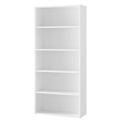 VASAGLE Bücherregal 5 Ebenen, Standregal, Aufbewahrungsregal, verstellbare Einlegeböden, für Wohnzimmer, Homeoffice, Schlafzimmer, wolkenweiß LBC165T14