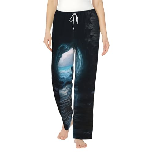 XTYGETY Flanell-Pyjamahose mit Aufdruck 'The Sea Witch', für Damen, Pyjamahose, Lounge-Schlafhose mit Taschen, Schwarz , 36