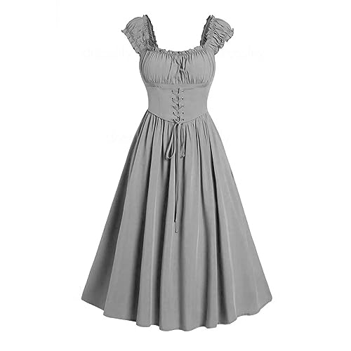 Ninedayx Viktorianisches Kostüm für Damen, Gothic-Kleid, Renaissance-Kleid, Piratenkleid, Mittelalterkleid, Hexenkleid, Halloween-Kleid, Scharlachrot, Hexenkostüm, schulterfrei, viktorianisches