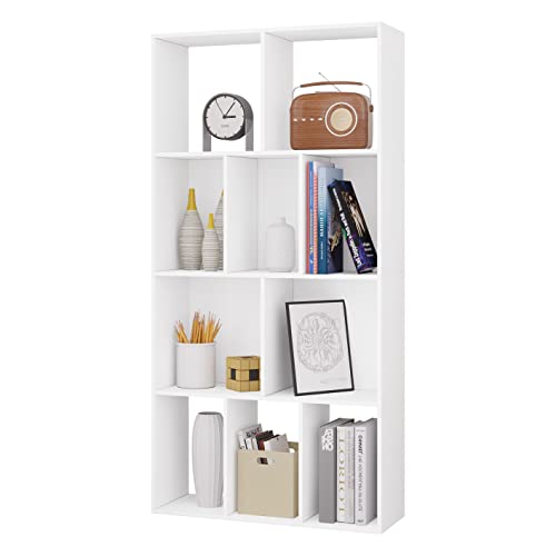 WOLTU Bücherregal mit 4 Ebenen, Regal mit 10 Fächern für Wohnzimmer Küche Büro, Standregal mit Kippschutz, als Raumteiler Aktenschrank DVD-Regal, 60x120x20 cm, aus Holzwerkstoff, weiß