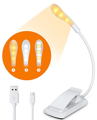 CIRYCASE Leselampe Buch Klemme, 7 LEDs USB Wiederaufladbare Buchlampe, Augenschutz Dimmbare Mini Klemmleuchte, 3 Lichtmodi, Berührungsschalter, 360° Flexibler Schwanenhals für Nachtlesen ins Bett
