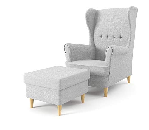 Sofini Ohrensessel Milo mit Hocker! Sessel für Wohnzimmer & Esszimmer! Skandinavisch, Relaxsessel aus Webstoff, Best Sessel! (Lux 32)