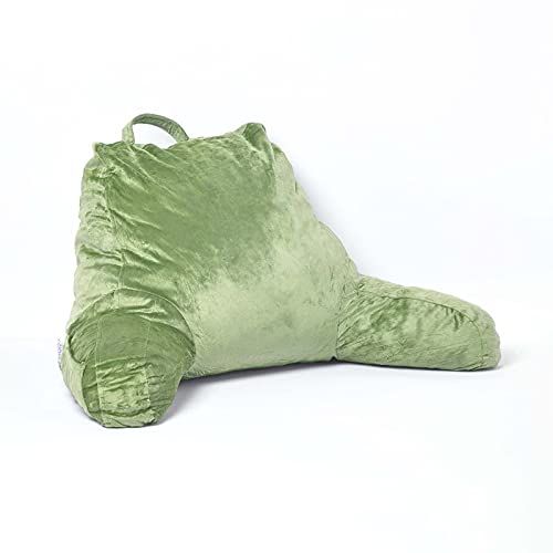 Homescapes Samtbezogenes Rückenkissen mit Memory-Foam, Lesekissen mit Armlehnen fürs Bett, Rückenstützkissen mit Samtbezug, Lendenkissen, Rückenkissen, 46 cm, Größe: L, grün