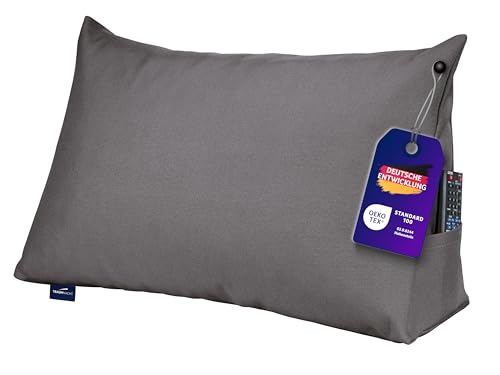 Traumnacht Cozy Rückenkissen, Lesekissen, 70 x 40 cm dunkelgrau, abnehmbarer,waschbarer Bezug aus 100% Polyester,praktisches Seitenfach,Öko-Tex zertifiziert,produziert nach deutschem Qualitätsstandard