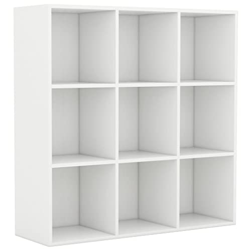 vidaXL Bücherregal mit 9 Fächern Standregal Wandregal Büroregal Regal Aktenregal Bücherschrank Aufbewahrungsregal Weiß 98x30x98cm Holzwerkstoff
