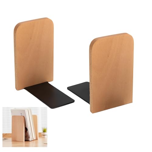 Tkxjry 2 Stück Buchenholz-Buchhalter Regal, Buchstützen Holz, Wood Buchstützen aus, Dekorative Bücherstützen, Bookends,rutschfeste Buchstütze, Book Holder für Schule, zu Hause