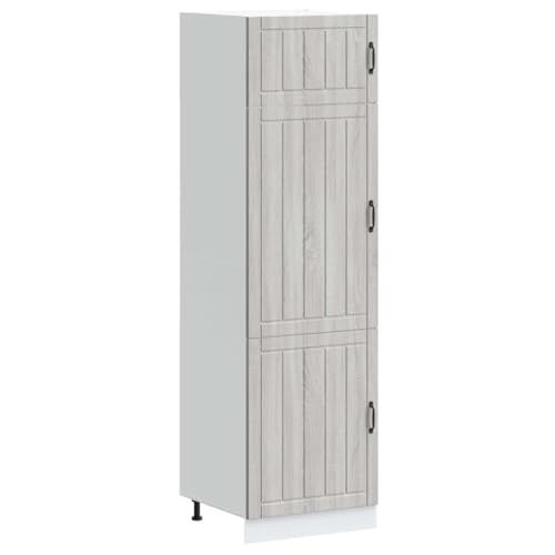 XHNIFBN Hochschrank Lucca Grau Sonoma 60x57x207 cm Holzwerkstoff Küchenschrank mit verstellbaren Füßen und praktischen Türen viel Stauraum für ESS- und Wohnbereiche