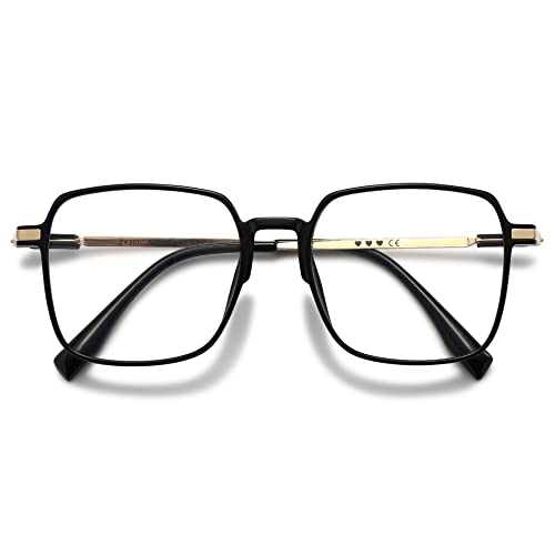 VEVESMUNDO Blaulichtfilter Lesebrille Metall Groß Stylisch Rechteckig Anti Blaulicht Lesehilfen Sehhilfe Brille für Damen Herren (1 Stück Schwarz Brille, +0.5)