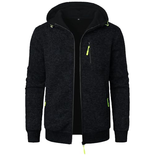 PANVER Kapuzenpullover Herren Jugend Persönlichkeit Trend Sweatjacke Sport Casual Einfarbig Mehrere Taschen Langärmeliges Sweatshirt A-Black S