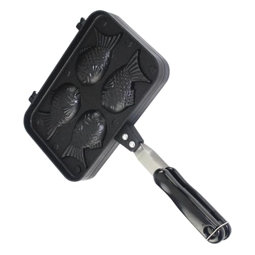Hohopeti Fischförmige Antihaft Waffel Pfannkuchenform aus Aluminium mit Langem Hitzebeständigem Griff Backform für Fischkuchen Vielseitige Backform für Zuhause und Party