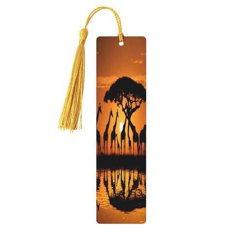AUGUSTRUSH Lesezeichen aus Holz, 5 Stück, natürliches Birkenholz, Seitenmarkierungen mit Quaste, Afrika Giraffe Majestätischer Baum leere Lesezeichen, Rechteck Buchzubehör für Journale Romane