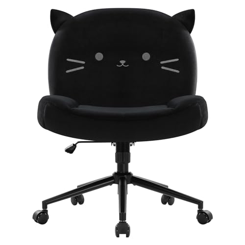IWMH Bürostuhl ohne Armlehnen, Höhenverstellbar Drehstuhl mit Rollen, Schreibtischstuhl mit Stoffpolsterung, Ergonomischer Stuhl, Lesesessel mit breiterem Kissen zum Sitzen im Schneidersitz (Schwarz)