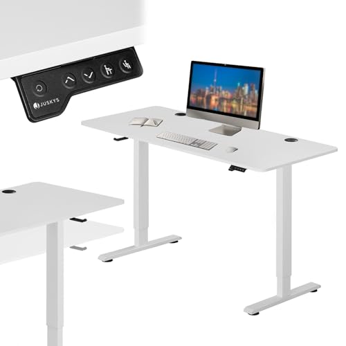 Juskys Höhenverstellbarer Schreibtisch 140x60cm - Elektrisch stufenlos verstellbar Bürotisch Sitz- & Stehtisch Speicherplatz Memory-Funktion - Weiß