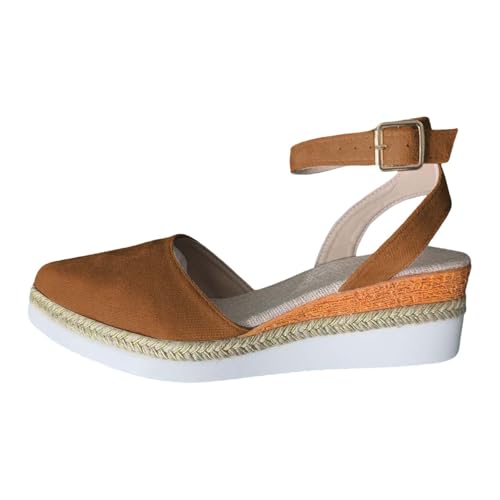 Elegante Sandaletten Damen Sandalen Outdoor Damen Casual Side Buckle Slope Bottom Roman Schuhe Sommermode Sandalen Wrap Toe Slope Heel Keilabsatz Weite (Brown 36)