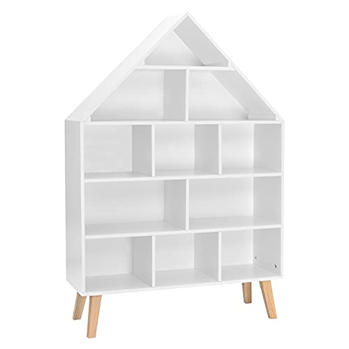 WOLTU Kinder Bücherregal Standregal Hausform Regal Kinderregal Aufbewahrungsregal für Kinder Kinderzimmerregal mit 5 Ebenen Spielzeug-Organizer Spielzeugregal, Weiß, KR010