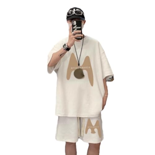 Sportanzug Herren Casual Mode T-Shirt Temperament Trend Kurzarm Und Kurze Hose 2-Teiliges Set Outdoor Klassisch Trainingsanzug G-White XL