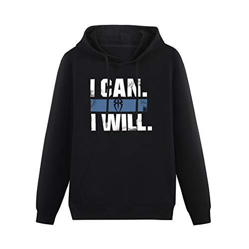 URBREW Roman Reigns I Can I Will Logo Mens Sweatshirts Black Unisex Mens Pullover Hoodies XL