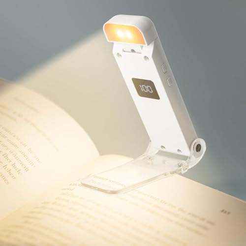 Nixtrve Leselampe Buch Klemme, LED Faltbare Buchlampe, 3 Farbtemperatur Modi Klemmleuchte, 5 Helligkeitsstufen, USB-C, Digitaler Akkuanzeige, Timer 30/60 Min, Augenschonendes