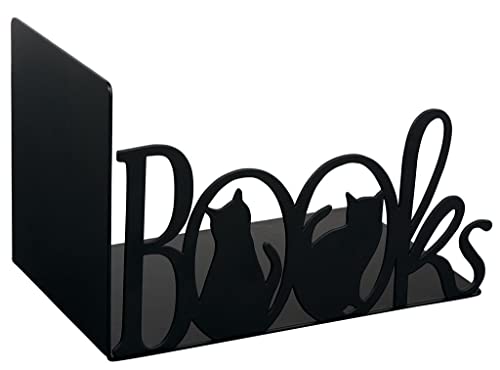 moses. libri_x Deko-Buchstütze Books, Dekorativer Buchständer aus Metall, Schwarze Buchstütze mit Cut-Out Schriftzug Book und Katzen