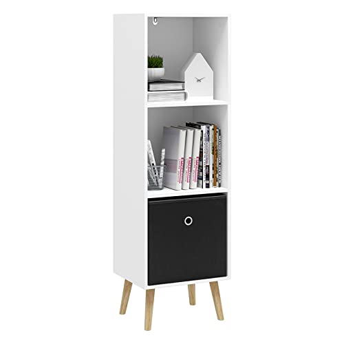 WOLTU Bücherregal, Bücherschrank mit 3 Fächern, Regal mit Schublade Beinen, Standregal mit Kippsicherung, weißes Aufbewahrungsregal aus MDF, Büroregal 36x116x30 cm, SK026ws