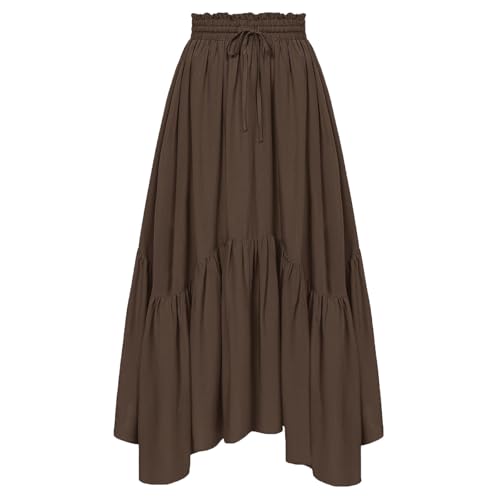 Taschentuch-Röcke für Damen, Halloween-Kostüm, Gothic-Faltenröcke, elastische Taille, lässiger Rock, Boho, unregelmäßig, Vintage, Steampunk, Midirock, festliche Cosplay-Kleidung, 01 Braun, S