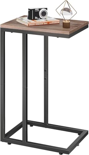 WLIVE Beistelltisch C Form, Nachttisch für Schlafzimmer, Wohnzimmer, Beistelltische mit Metallrahmen, Wohnzimmer Tisch für Couch, Sofatisch Braun