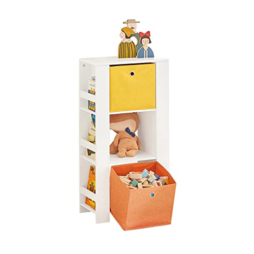 SoBuy KMB48-W Kinder Bücherregal mit Turm-Design Kinderregal mit 2 Stoffboxen Spielzeugregal Aufbewahrungsregal für Kinder Spielzeug-Organizer Weiß BHT ca.: 48x94x27cm