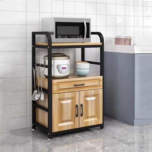 Generisch Mikrowellenständer und Ofenregal, Küchen-Sideboard-Regal mit Lagerschrank, vielseitiges Bäckerregal für Küche, Wohnzimmer und Schlafzimmer – Walnuss-Finish