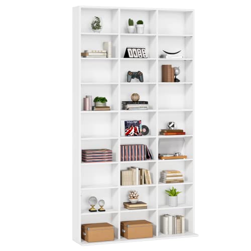 FirFurd 190 cm Bücherregal CD Regal mit 27 Fächern CD Ständer höhenverstellbar Standregal Raumteiler für Wohnzimmer Arbeitszimmer Weiß