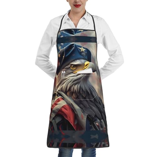 Cvnbmakk Adler mit USA-Flagge, Unisex, Kochschürze mit Taschen, verstellbar, wasserdicht, Küchenschürze zum Kochen, Backen