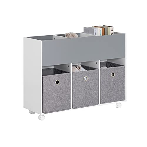 SoBuy KMB61-HG Kinderregal mit 3 Stoffboxen Bücherregal Kinderzimmer Regal mit Rollen Kinder Aufbewahrungsregal für Kinder Spielzeug-Organizer Hellgrau BHT ca.: 80x63x30cm