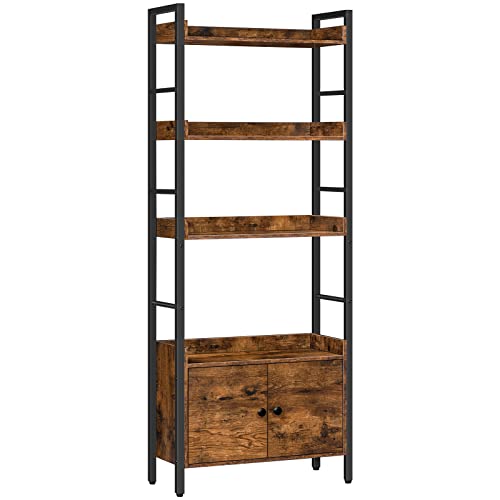 HOOBRO Bücherregal, Bücherschrank mit Türen und Ablage, Standregal, Aufbewahrungsregal mit 4 Ebenen, Industrie-Design, für Wohnzimmer, Büro, Küche, Arbeitszimmer und Flur EBF46SJ01