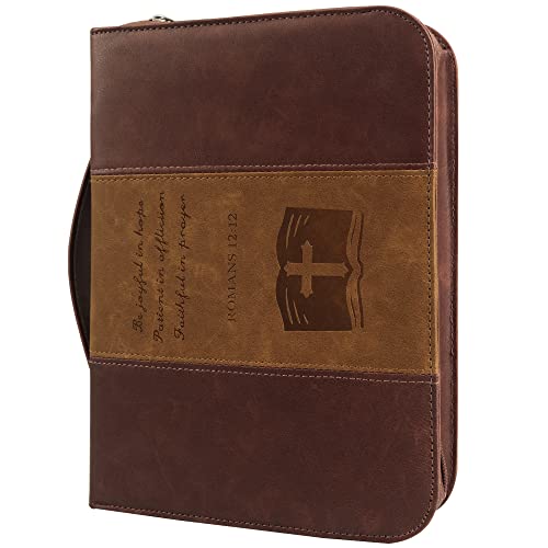 GraduatePro Bibelhülle mit Reißverschluss Leder Groß für Männer Frauen Bibel Buchumschlag Prägung Wasserdicht Tragbar Handtasche Geschenk Braun