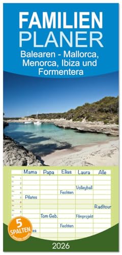 Familienplaner 2026 - Balearen - Mallorca, Menorca, Ibiza und Formentera mit 5 Spalten (Wandkalender, 21 cm x 45 cm), CALVENDO