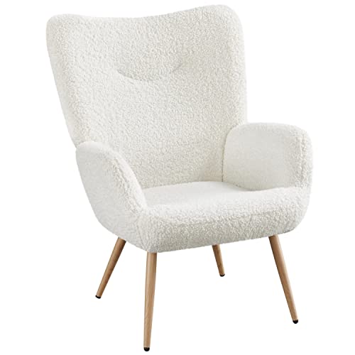 Yaheetech 1 x Moderner Sessel Ohrensessel Armsessel Lehnsessel Polsterstuhl mit Holzbeine bis 136 kg Belastbar Weiß