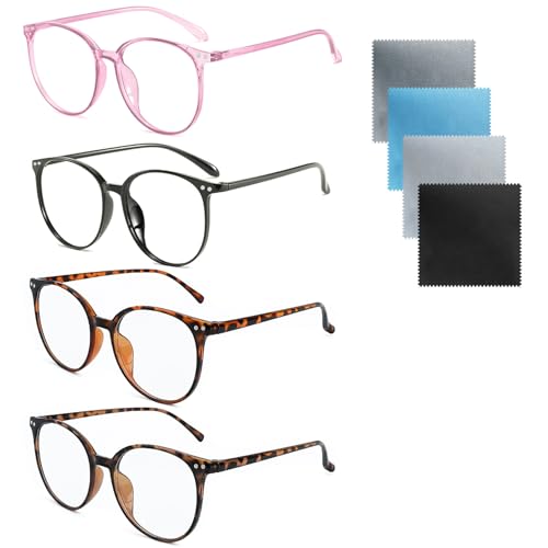 JJZGPP 4 Pack Blaues Licht Blockieren Brillen, Runde Rahmen Anti Blaues Licht Brillen, Leichtes Gewicht Klare Linse Lesebrille Für Frauen Männer, Schützt Die Augen und Lindert Müdigkeit