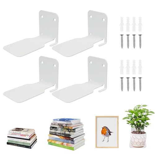 ELICNA 4 Stück Unsichtbares Bücherregal Schwebendes Regal Metall für Bücher Schwebendes Regale Wand für Schlafzimmer Floating Bookshelf Metall Stabil für Büro Küche