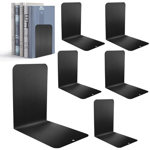 Sprifityy 6 Stück Buchstütze aus Metall,15 * 15 * 10 cm mit Rutschfester Matte Buchstütze,Leseständer Notenständer,für Schule, Büro und Zuhause,Schwarz