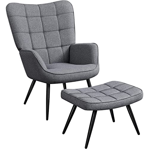 Yaheetech Relaxsessel mit Hocker Lehnstühle Vintage Retro Sessel Polstersessel Ohrensessel fürs Wohnzimmer Dunkelgrau