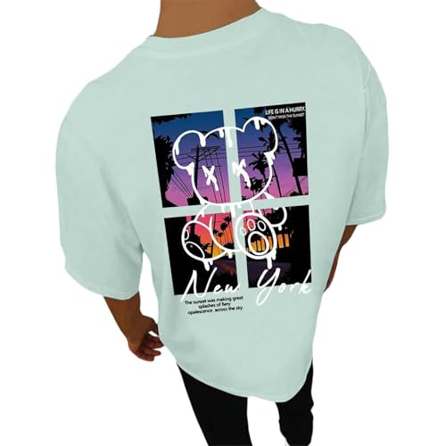 2026 Herren Rücken Print T Shirts Für Männer Sommershirt Kurzarm T Shirts Mode Motiv Kleidung Retro Freizeithemd Jungen Tee Rundhals Große Größen T Shirt Leichte Oberteile Sexy Tank (Light Green, XXL)