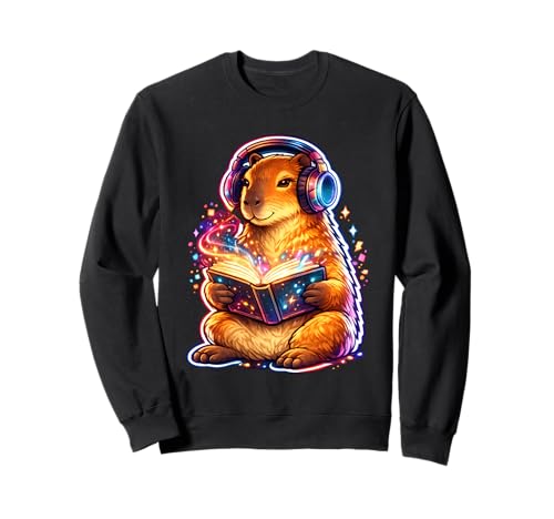 Capybara mit Kopfhörern liest buntes Buch Buchmagie Sweatshirt