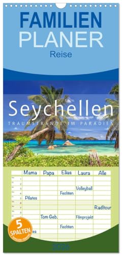 Familienplaner 2026 - Seychellen Traumstrände im Paradies mit 5 Spalten (Wandkalender, 21 cm x 45 cm), CALVENDO