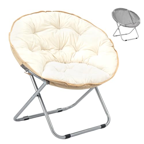 GREENSAPPIRE Runder Klappsessel Plüsch – Klappbarer Loungesessel mit Abnehmbarem Bezug, Bequemer Relaxsessel für Wohnzimmer & Schlafzimmer, Mondsessel Lesesessel (White)