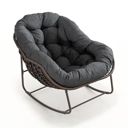 AUKWIK Schaukelstuhl Outdoor bequemer Garten Relaxsessel XXL Lesesessel mit Polsterung für Balkon, Wohnzimmer und Terrasse, Dunkelgrau