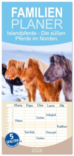 Familienplaner 2026 - Islandpferde - Die süßen Pferde im Norden. mit 5 Spalten (Wandkalender, 21 cm x 45 cm), CALVENDO: Entdecke die Faszination der Islandpferde. (CALVENDO Tiere)