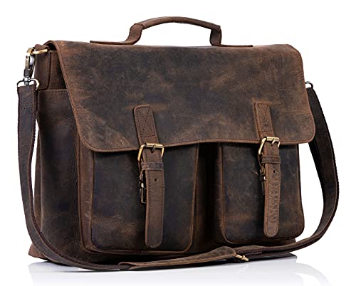 KomalC 18 Zoll Leder Aktentasche Laptop Messenger Bags für Männer und Frauen Beste Office School College Satchel Bag (Messenger Bag)