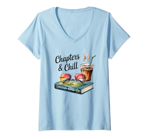 Damen Chapters And Chill mit Mystery-Roman T-Shirt mit V-Ausschnitt