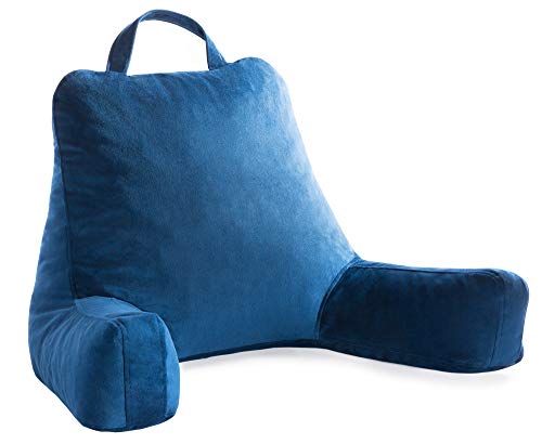 Linenspa Lesekissen mit geschreddertem Memory-Schaum, Rückenkissen zum Sitzen im Bett, Lesen, Spielen, Fernsehen – Bettstuhlkissen mit Armen, Schlafsaal-Essentials, Marineblau