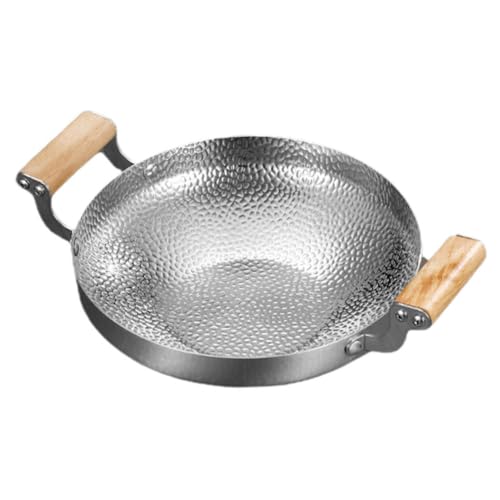 LABRIMP Kochtopf mit Holzgriff Leichter Wok Pfanne Flacher Boden Langlebig Kratzfest für Induktionsherd und Campingküche Praktischer Einzelpersonen Hotpot Geeignet